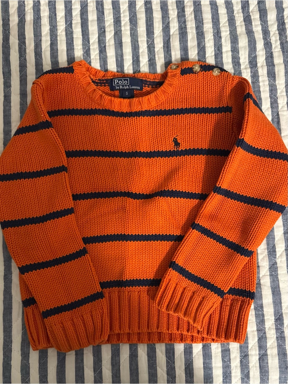 Polo by Ralph Lauren Orange and Navy Striped Knit Sweater